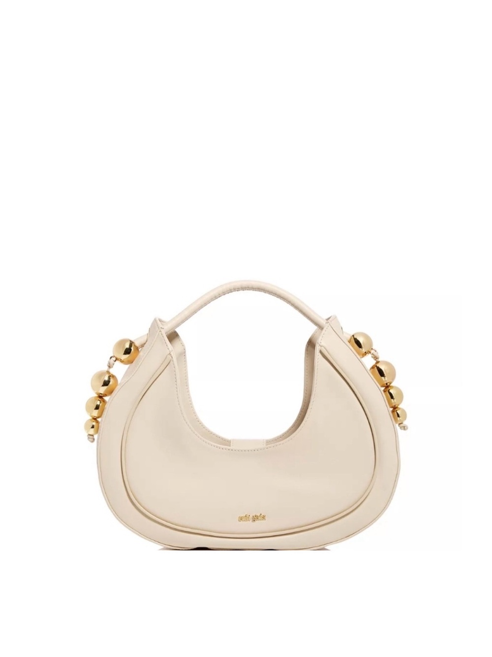 Cult Gaia Zabelle Cream Crescent Shoulder Bag with Gold Bead Accent